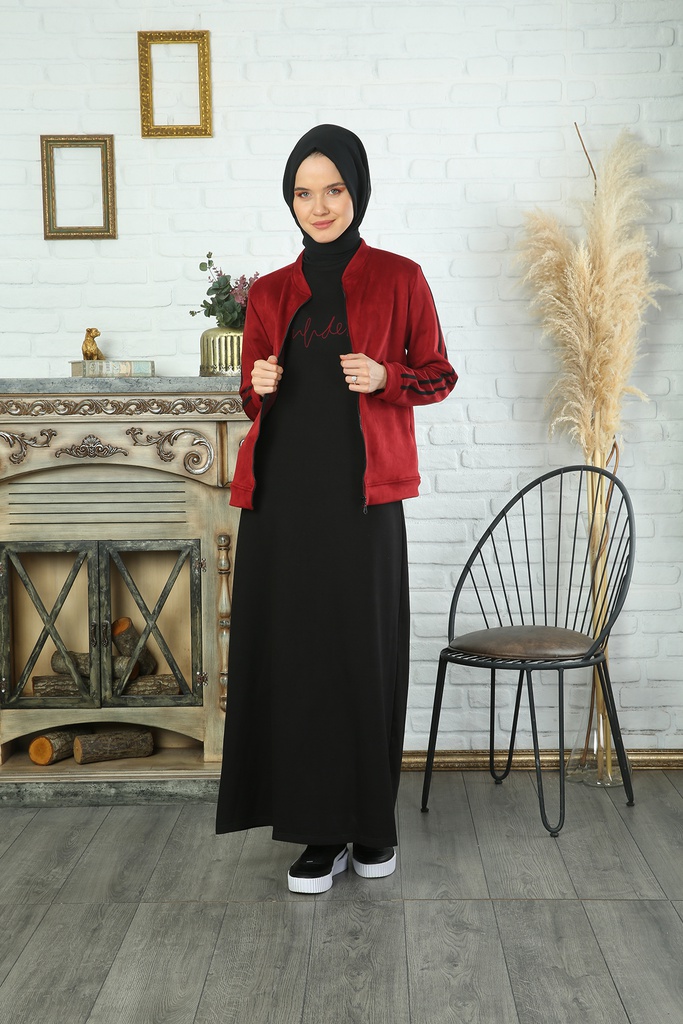 [2510-Maro-38] طقم قطعتين فستان مع جاكيت شمواه (38, Maroon) IMG_0059