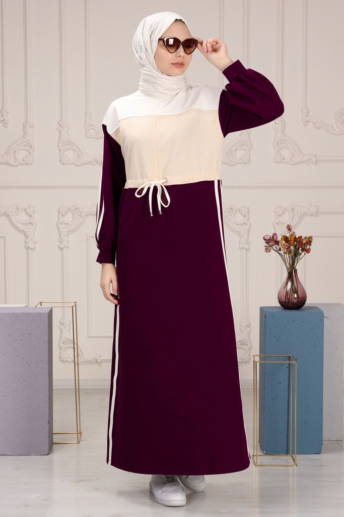 [1537-Maro-38] فستان خطين (38, Maroon) NRC39123