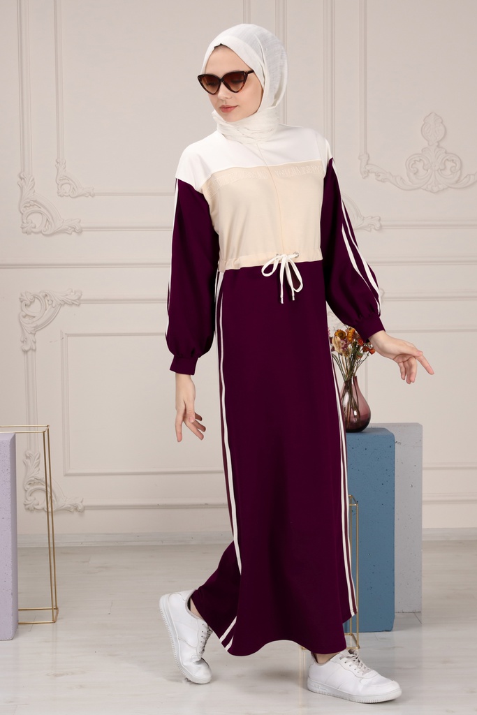 [1537-Maro-38] فستان خطين (38, Maroon) NRC39128