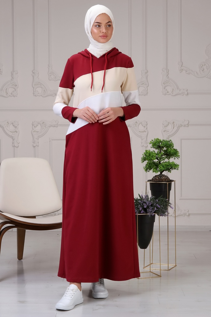 [1519-Maro-38] جلباب قطن مع طاقية (38, Maroon) NRC41867