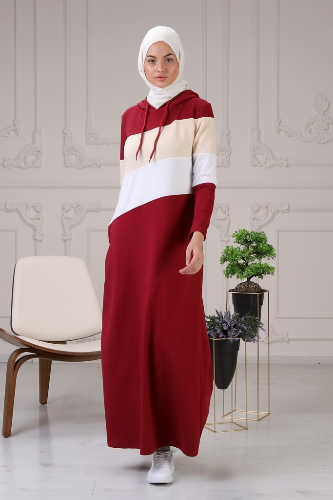[1519-Maro-38] جلباب قطن مع طاقية (38, Maroon) NRC41868