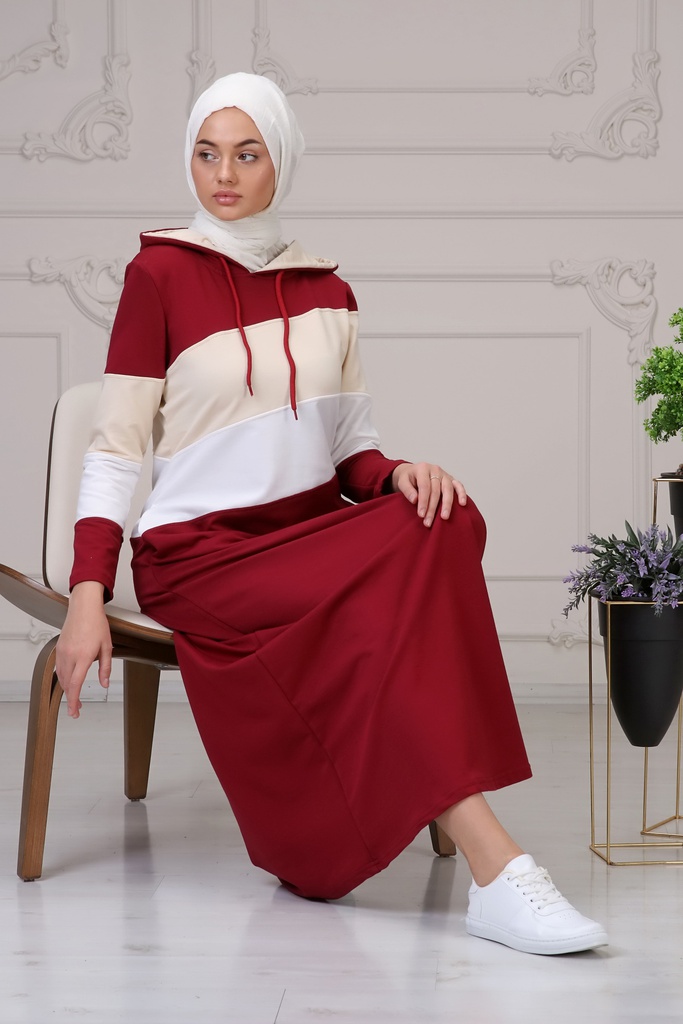 [1519-Maro-38] جلباب قطن مع طاقية (38, Maroon) NRC41876