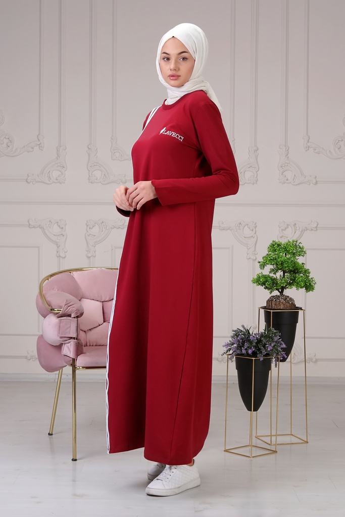 [1523-Maro-38] فستان خطين لون واحد (38, Maroon) NRC49987