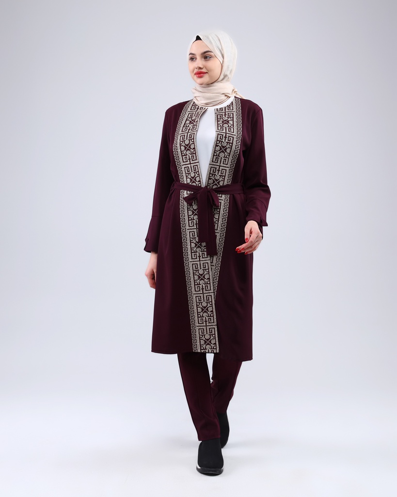 [3547-Maro-36] طقم فلسطيني 3 قطع طويل 3547 (36, Maroon) NRC20652