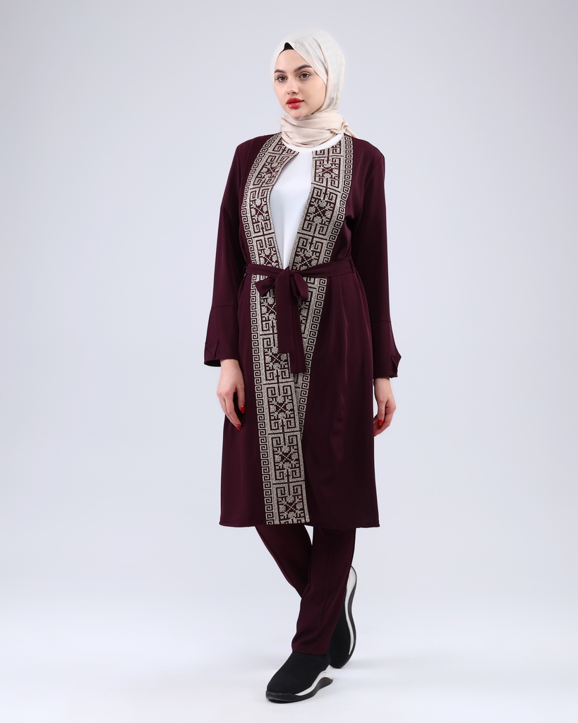 [3547-Maro-36] طقم فلسطيني 3 قطع طويل 3547 (36, Maroon) NRC20657