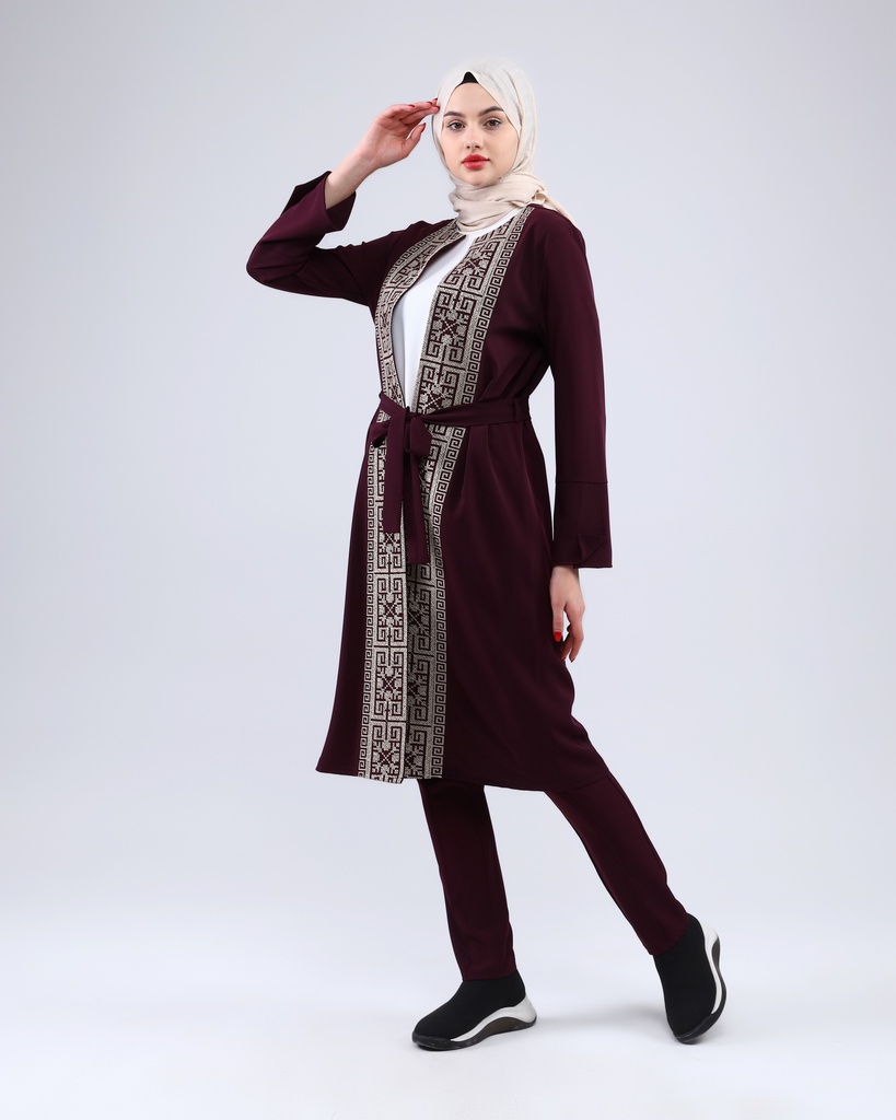 [3547-Maro-36] طقم فلسطيني 3 قطع طويل 3547 (36, Maroon) NRC20658
