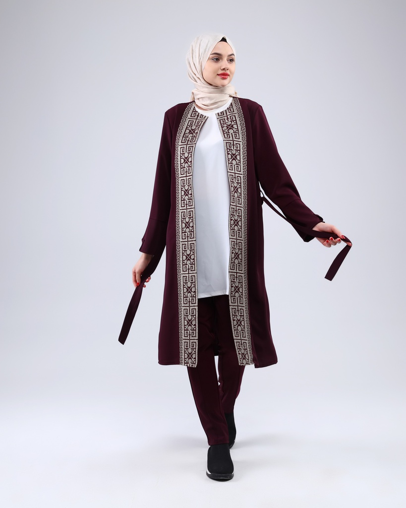 [3547-Maro-36] طقم فلسطيني 3 قطع طويل 3547 (36, Maroon) NRC20660